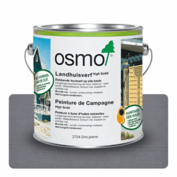 Peinture de campagne gris pierre Osmo pour façades bois : protection durable, finition microporeuse, résistante aux intempéries. Facile à appliquer.