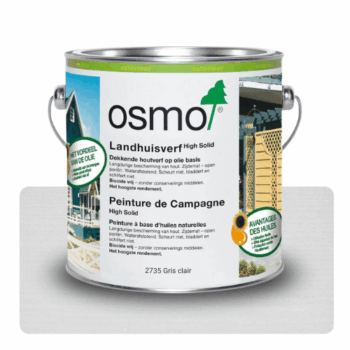 Peinture de campagne gris clair Osmo pour façades bois : protection durable, finition microporeuse, résistante aux intempéries et facile à appliquer.