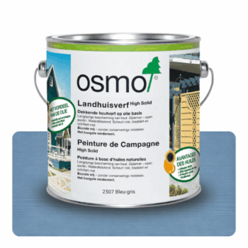 Peinture de campagne bleu-gris Osmo pour façades bois : protection durable, finition microporeuse, résistante aux intempéries et facile à appliquer.